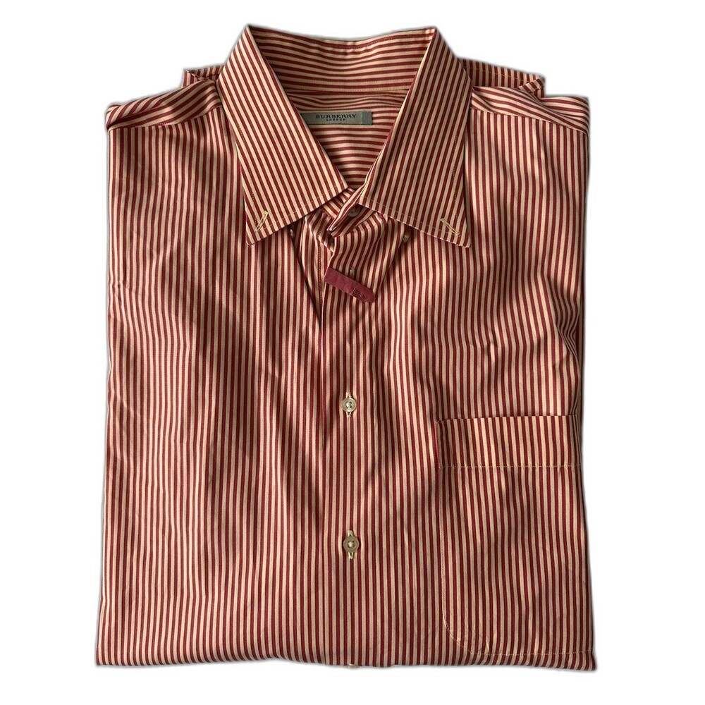 Burberry London Men’s XL Red Yellow Striped Long Sleeve Button-Up Shirt